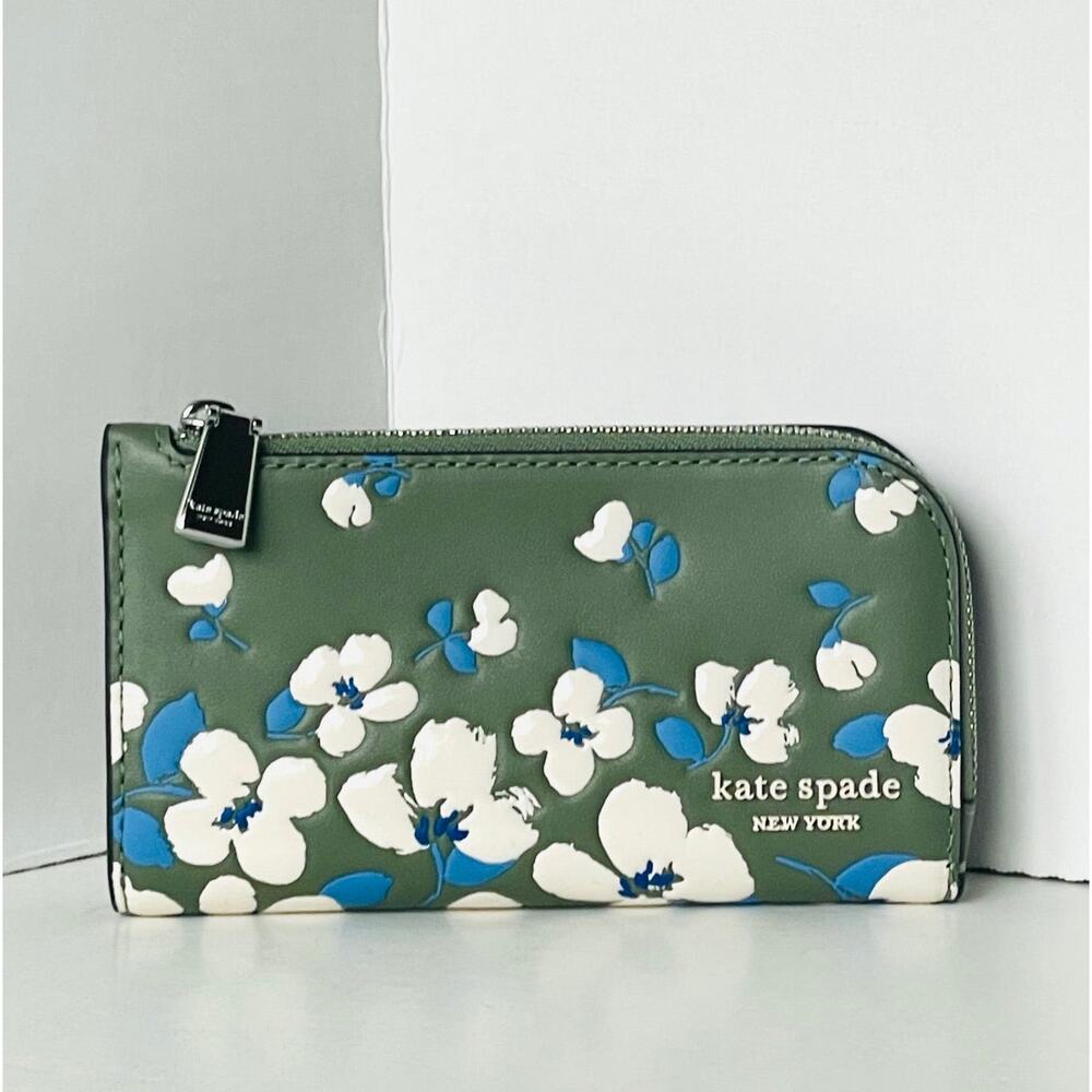 Kate Spade Devin Painterly Bouquet Bifold Wallet Cedar Green Floral - Picture 8 of 8